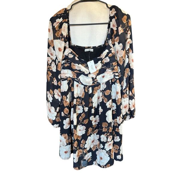 NWT ABERCROMBIE & FItch WOMEN’S Emerson Balloon Sleeve Mini Dress XL Brown - Picture 1 of 13